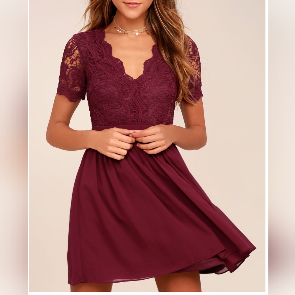 Lulu's Burgundy Lace Skater Dress